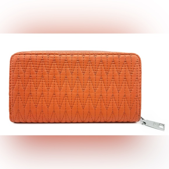 Badgley Mischka Coral Quilted Long Wallet with Detailed Stitching - Picture 3 of 4
